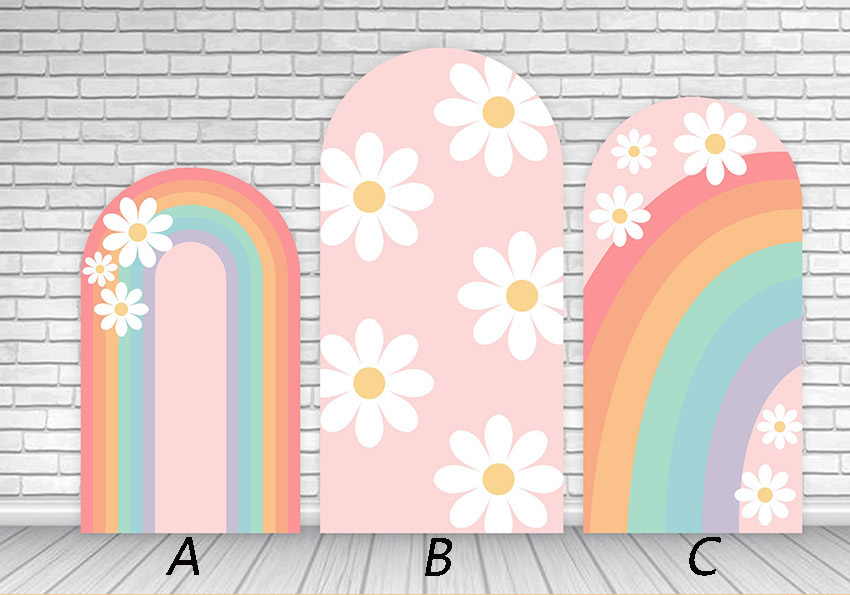 Photography Lighting Backdrop - Mehofond Custom 2-Zijdige Groovy Daisy Rainbow