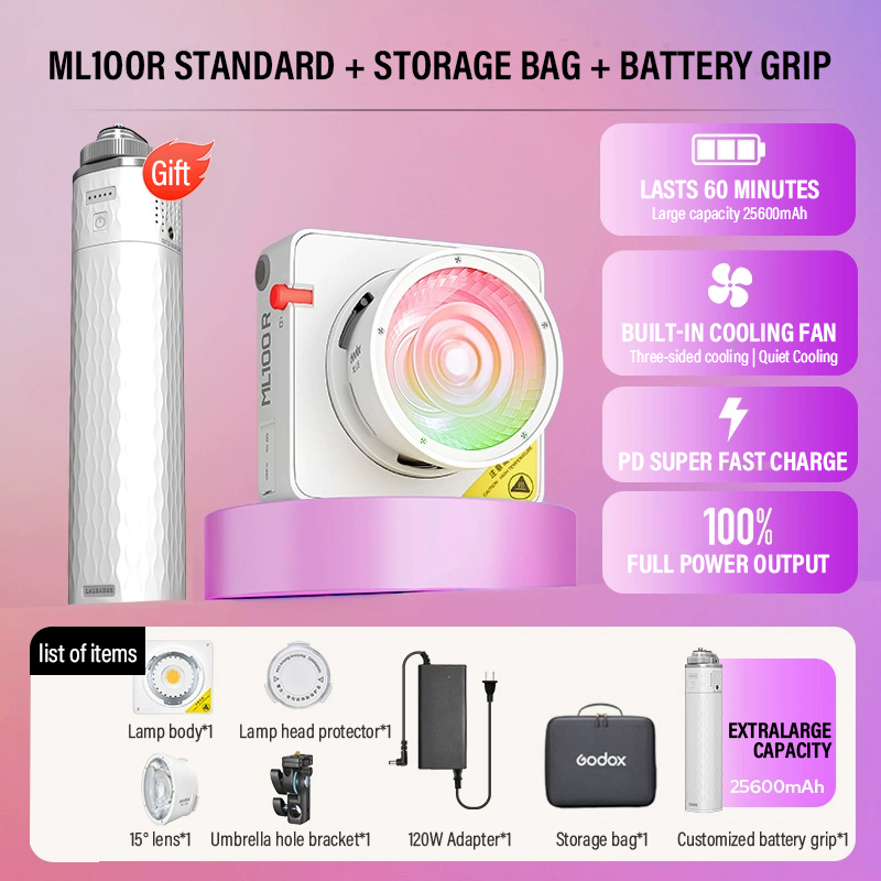 Photography Lighting App - Godox ML100Bi/ML100R Tweekleurig LED-licht 120W Ingebouwde