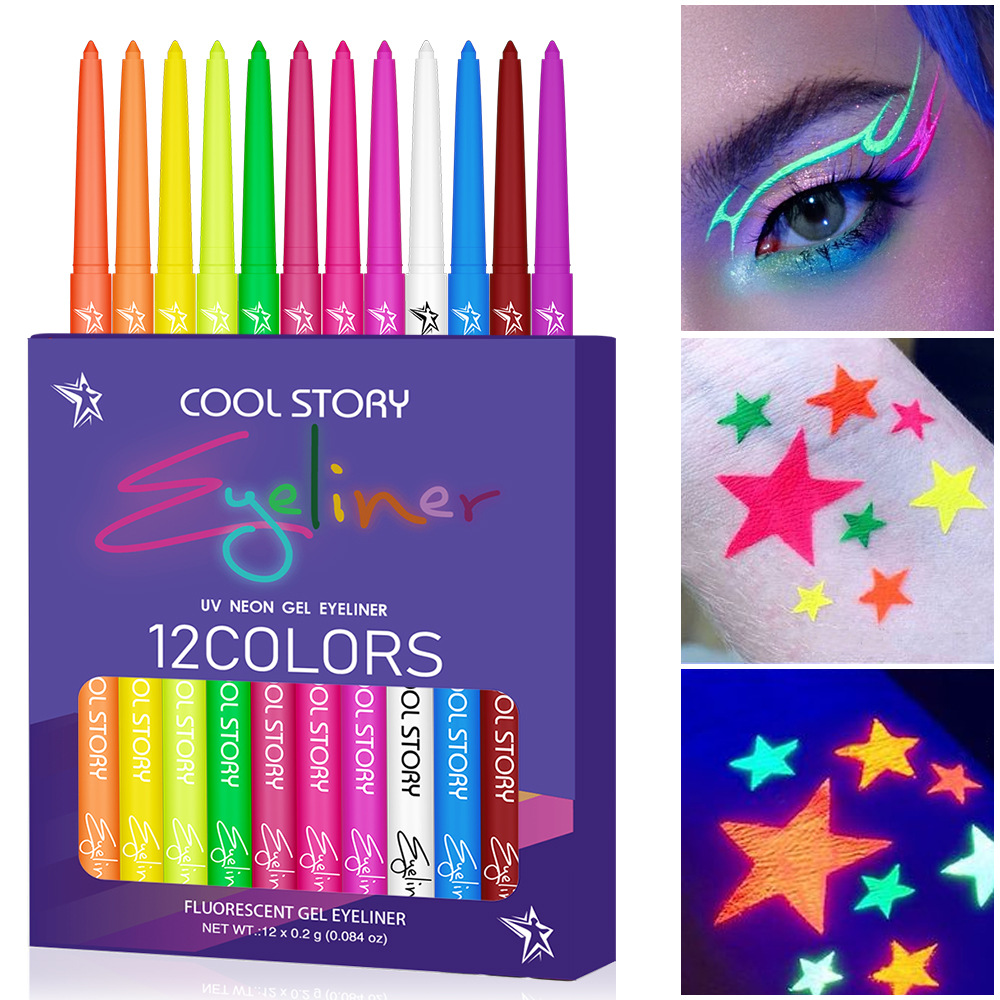 Coloured Gel Set - 12-kleuren fluorescerende eyeliner kleur UV waterdichte