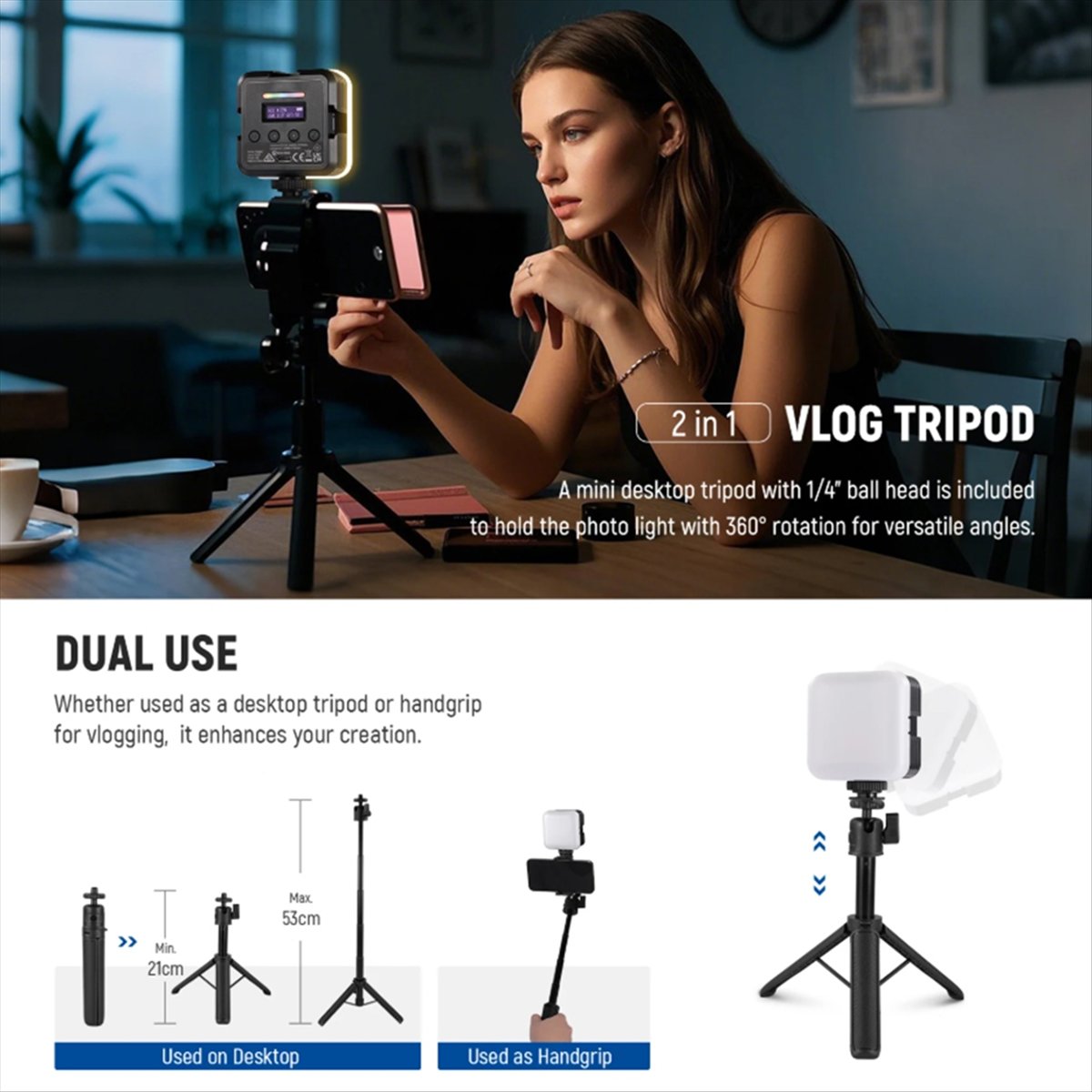 Photography Lighting App - Top magnetische RGB-videolamp met bureaustatief APP-gestuurde