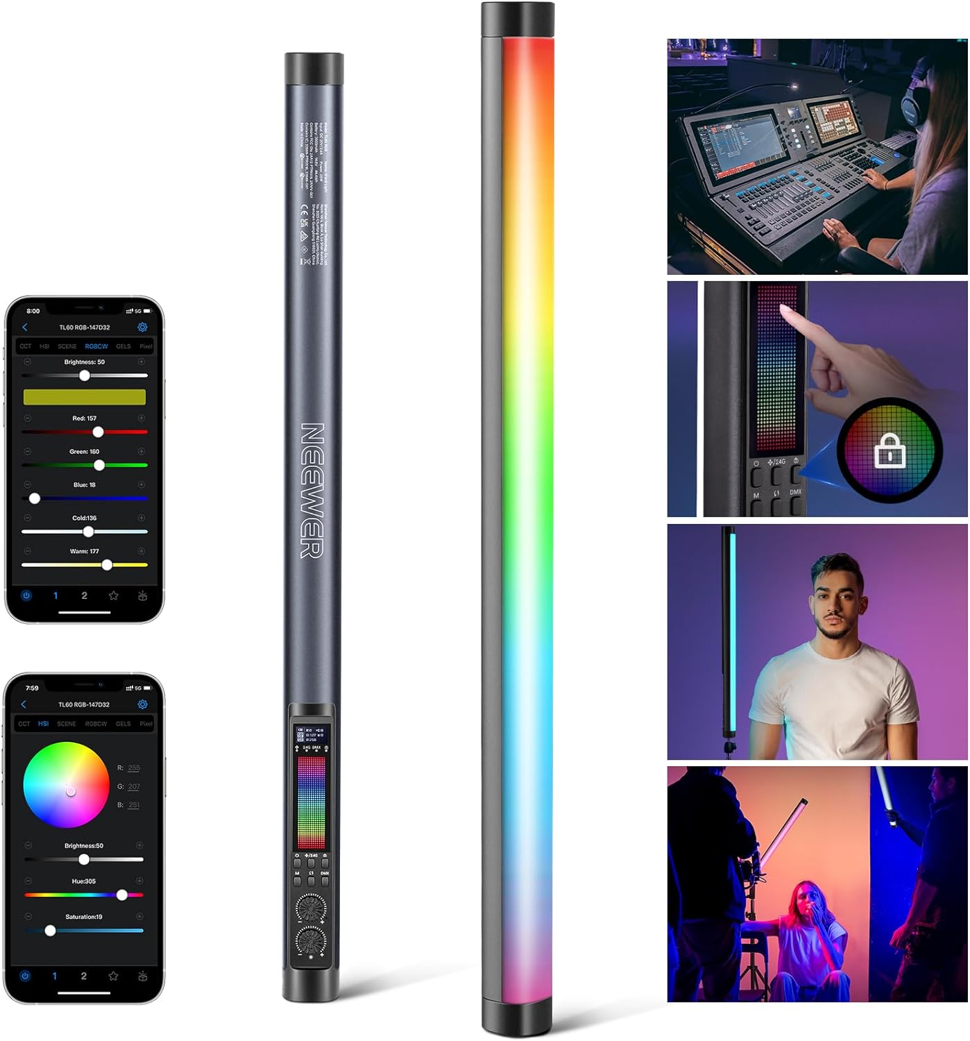 Photography Lighting App - NEEWER TL60 RGB-buislicht, Full Color RGBWW-fotografie